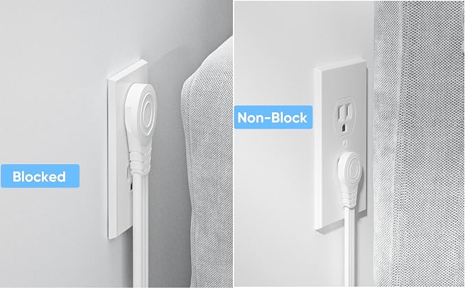 Olcorife Flat Plug Power Strip with 5 FT Extension Cord, 6 Outlets 3 USB Ports(1 USB C), 3 Sided Outlet Extender for Home Office Travel Dorm Room Essentials, White