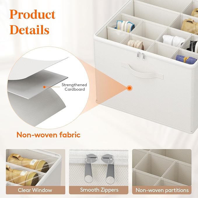 Lifewit Shoe Storage Organizer for Closet, Fabric Large Shoe Box Storage Containers with Clear Cover, Foldable Bins for Boots Heels Sneakers Fits 24-32 Pairs (Each 12-16 Pairs) 2 Pack White