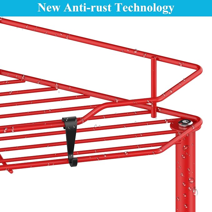 HuggieGems 3 Tier Floor Standing Corner Shower Caddy Organizer Shelf with Hooks, Bathroom Shelves Stand Rack, Red