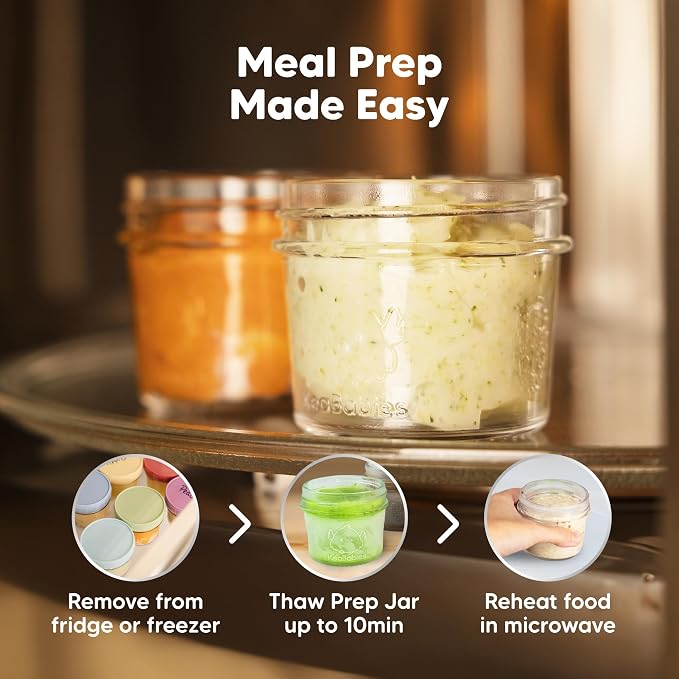KeaBabies 6pk 4oz Glass Baby Food Containers with Lids, Leak-Proof (Nord) | Microwavable Small Glass Jars, Baby Purees, Toddler Snack Storage Containers, BPA-Free, Dishwasher-safe, Freezer Safe