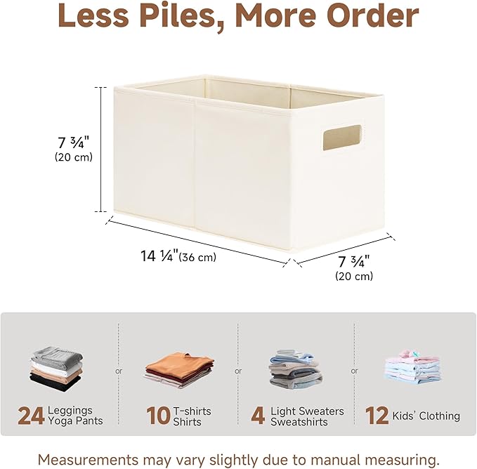 StorageWorks Fabric Storage Bins for Shelves, Closet Organizers and Storage Baskets, Collapsible Storage Bins with Cutout Handles, Medium, 4-Pack, Ivory
