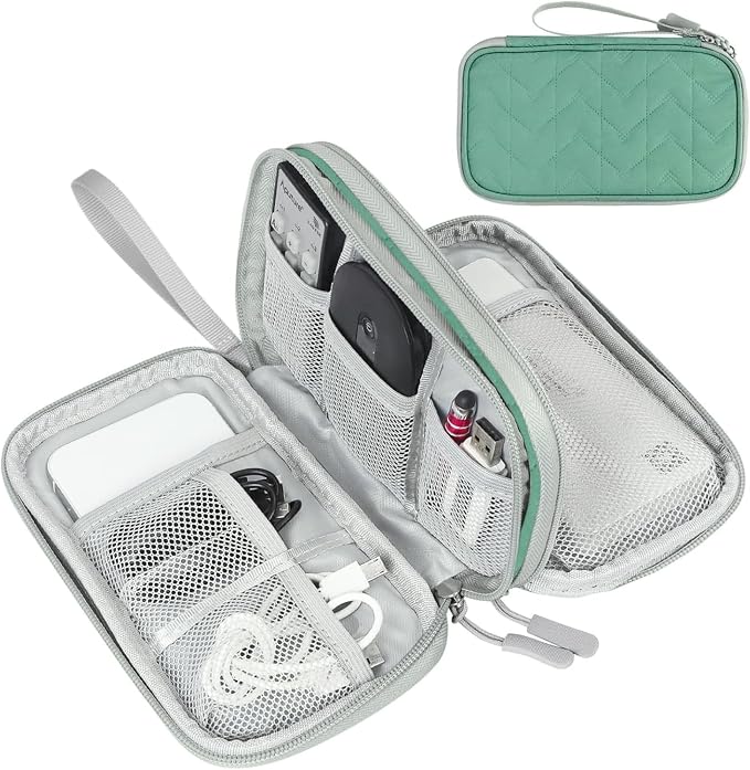 FYY Electronic Organizer, Travel Cable Organizer Bag Pouch Electronic Accessories Carry Case Portable Waterproof Double Layers All-in-One Storage Bag for Cable, Cord, Charger, Phone, Pattern Green (M)