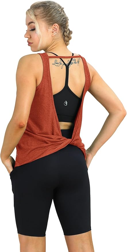 icyzone Women's Open Back High Neck Workout Athletic Gym Tank Tops
