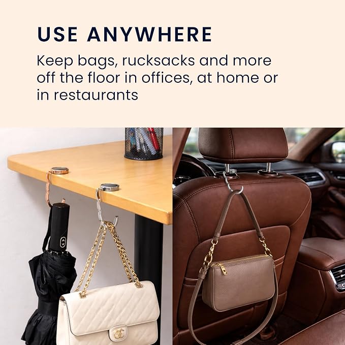 kwmobile Purse Hook for Table - Set of 2 Purse Holder - Folding Handbag Hanger - Portable Bag Holder - Bag Hooks for Desk - Table Hook Gold/Dark Slate