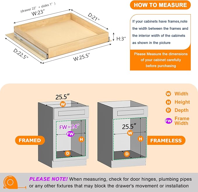 Pull Out Cabinet Organizer, 23" W x 21" D | Soft Close Pull Out Drawers for Cabinets with Heavy Duty Slides, Wood Slide Out Drawers for Kitchen Cabinets