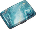 Coco Rossi Credit Card Holder RFID Aluminum Small Mini Wallet Women | Metal Wallet, Business Cards Holder, ID Case, Slim Sleeves, Womens Girls Gift, Carry Proof Wallets for Travel, Teal Marble
