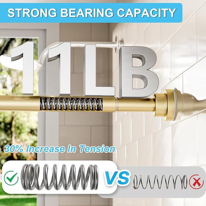 Tension Curtain Rod 30 To 63 Inch Gold Tension Rods Adjustable Spring Loaded Curtain Rods 7/8" Curtains Rods No Drilling Tension Rods For Windows Bedroom Closet Doorway Door 2pcs