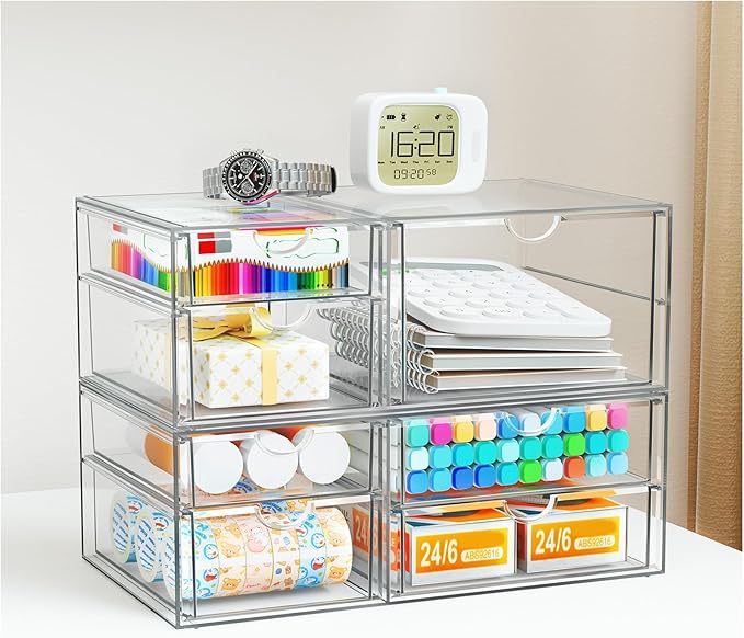 Stackable Storage Drawers, Acrylic Organizers,7 Drawers | Makeup Organizer, Bathroom Organizers and Storage, Plastic Bins for For Vanity, Undersink, Pantry