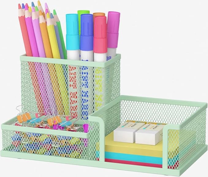 SUPEASY Pen Holder Desk Organizer, Office Supplies Pencil Holder with 3 Compartments, Desk Accessories and Workspace Organizers for Home School Classroom, Green