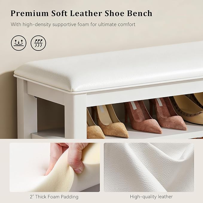 Taitiy Entryway Shoe Storage Bench, Shoe Organizer Bench for Entryway, Ideal for Hallways Front Doors Entrances Mudrooms Featuring Rubberwood and 3 Height-Adjustable & Removable Shelve
