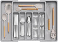 Lifewit Extra Large Silverware Drawer Organizer, Expandable Utensil Tray for Kitchen, BPA Free Flatware and Cutlery Holder, Adjustable Plastic Storage for Spoons Forks Knives, 13-22 x 15, Gray