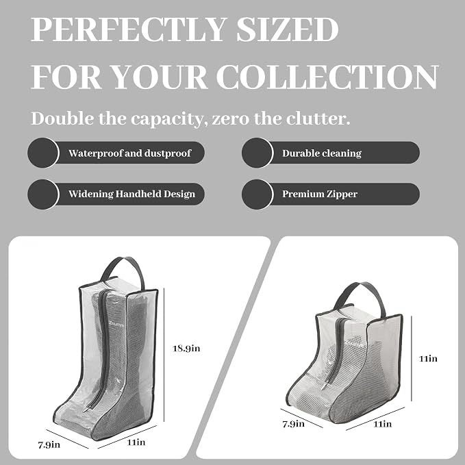 6Pack Boot Bags for Cowboy Boots, Boot Storage Organizer for Tall Boots, Cowboy Boot Storage with Clear Bag, Cowboy Boot Bag & Boot Storage Bag for Travel, Suitable for travel and Daily Use (Gray)