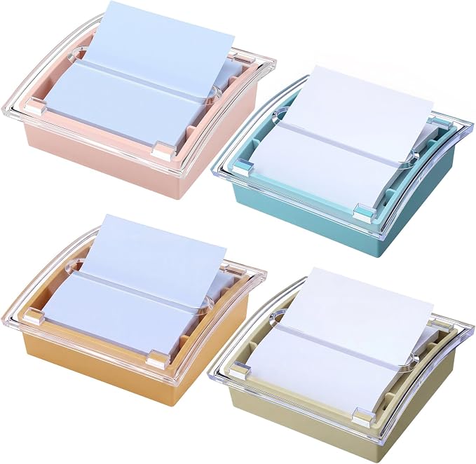 Junkin 4 Pcs Pop up Sticky Note Dispenser 3 x 3 Inch Sticky Note Holder with Transparent Top Colorful Base for School Office Home Store Desk Supplies (Mixed Colors)
