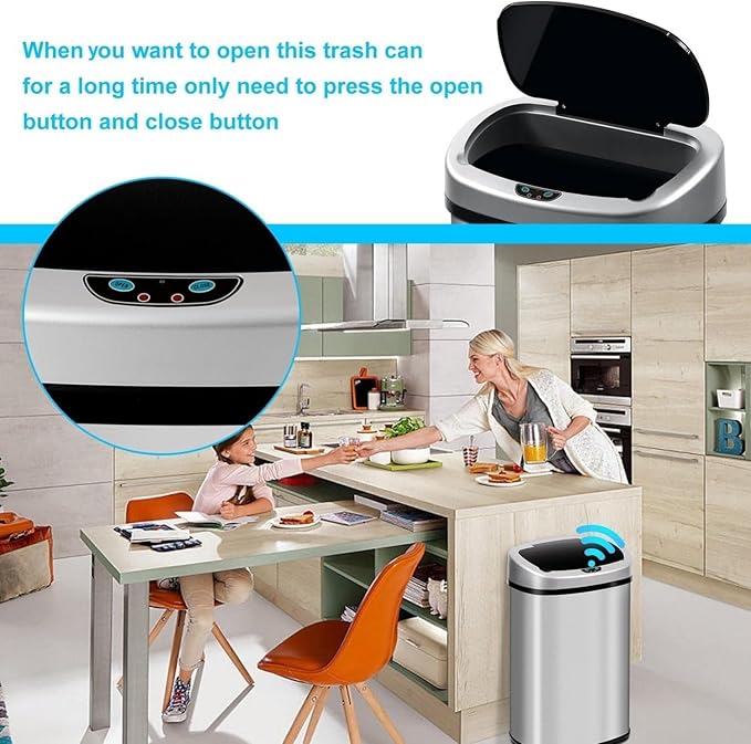 Bigacc Kitchen Trash Can | Stainless Steel 13 Gallon Trash Can | 50L Touch Free Garbage Can with Lid | Electronic Sensor High Capacity Trash Bin for Bathroom Kitchen Office, Silver