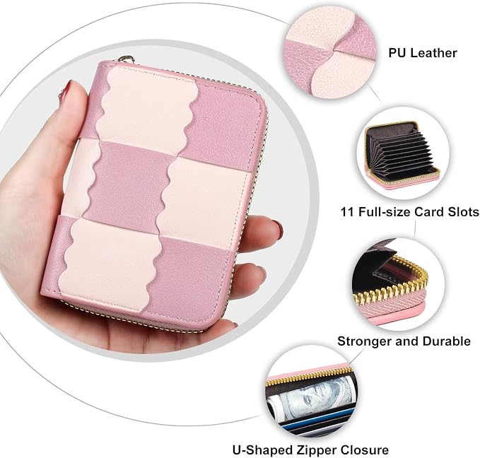 Credit Card Wallet, RFID Card Case Wallet, Zipper Card Cases Holder for Men Women, RFID Blocking, KeyChain Wallet, Compact Size Card Organizer Case for Women