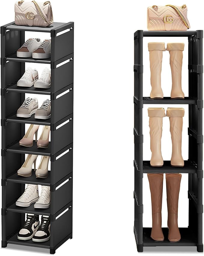 8-Tier Tall Corner Shoe Rack for Entryway Corner Narrow Shoe Shelf Space Saving Corner Shoe Storage Organizer Freestanding Storage Organizer for Closet, Entryway, and Small Spaces,Black