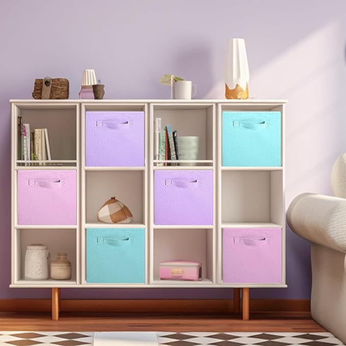 ShellKingdom Storage Bins, Foldable Fabric Storage Cube And Cloth Organizer | Storage Drawer For Closet And Toys, 13 X 13 X 13 INCH, 6 Pack ((Lavender+Light Blue+Pink))
