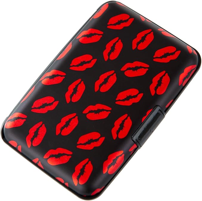 Credit Card Holder, Metal Card Wallet RFID Blocking Mini Slim Aluminum Business Hard Card Case for Women Men (Red Lips)