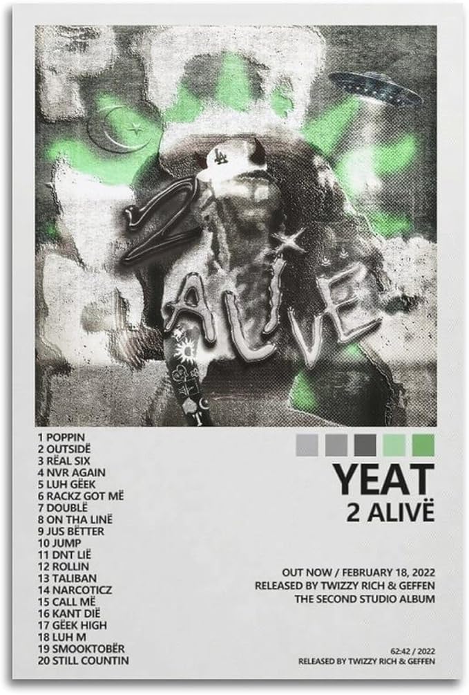 Yeat Poster 2 Alive Album Cover Poster Office Room Aesthetic Decoration Painting Canvas Wall Art Bedroom Painting Decoration Gift 08x12inch(20x30cm) Unframe-style