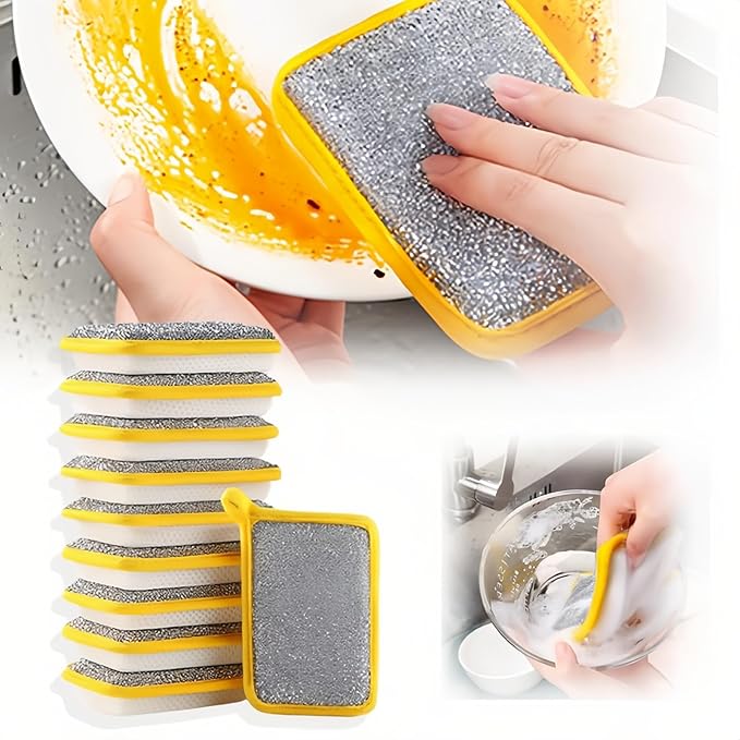Generic Reusable Kitchen Scrub Dish Sponges, Upgrated Dual-Sided Sponges Kitchen Dishcloth, Multipurpose Dishwashing Rags for Cleaning Kitchen, Washing Dishes, Pot Brush, Grill Cleaner (10), Yellow