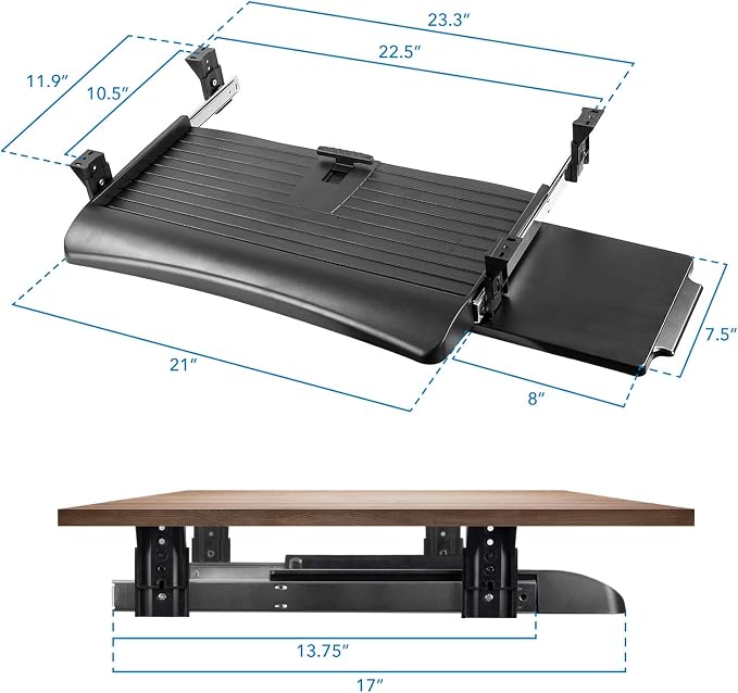Mount-It! Keyboard Tray Under Desk with Adjustable Mouse Platform – Easy-Glide Sliding Drawer Under Desk Slide Out – Ergonomic Under Key Board Shelf for Office, Gaming, and Workstations