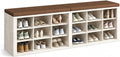 Shoe Storage Bench with Padded Seat, 18-Cubby Shoe Organizer for Entryway, 59.1" Long 700 lb Capacity, for Living Room, Bedroom, Hallway (Whiteboard with Warm Earthy Brown, Linen, Sponge)