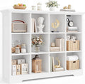 Aheaplus Wooden 12-Cube Storage Organizer with Charging Ports, Modern Cube Bookcase with Base, 4-Tier Floor Standing Open Cubbies Bookshelf, Cubicle Display Shelf for Home and Office, White