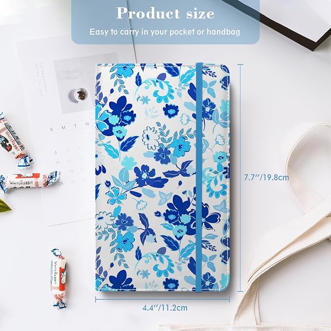 Floral Business Card Book Holder Organizer for Women, 240 Card Capacity, Stylish Name Card and Credit Card Holder for Professionals (Flower-Blue)