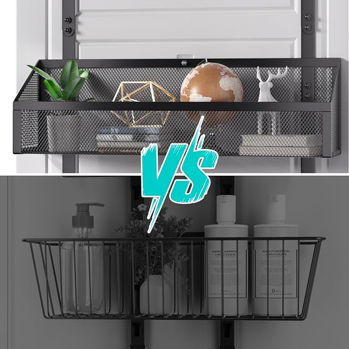 Over Door Hook Organizer 12 Hook Over The Door Organizer with 3 Mesh Baskets - Back of Door Storage Towel Rack Space Saving Storage Organizer for Bedroom, Bathroom, Kitchen, Pantry, Black