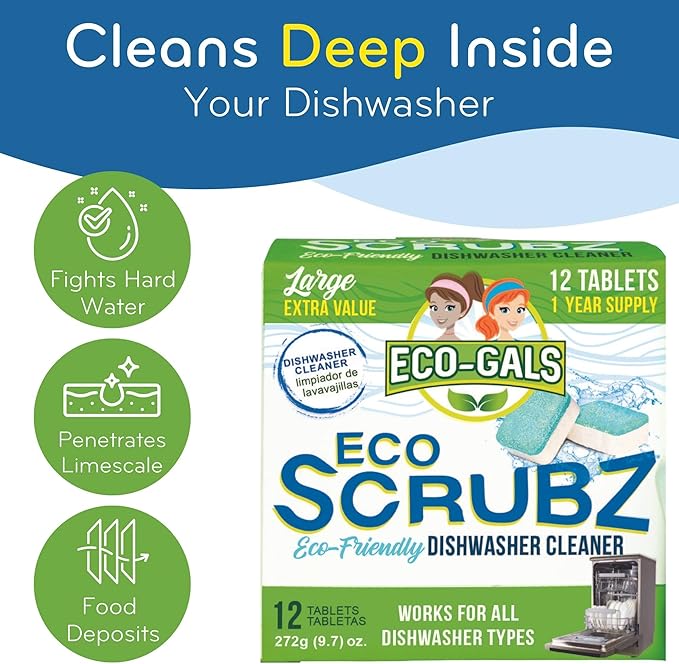 Eco-Gals Dishwasher Cleaner - 12 Tablets - 12 Month Supply - Unscented