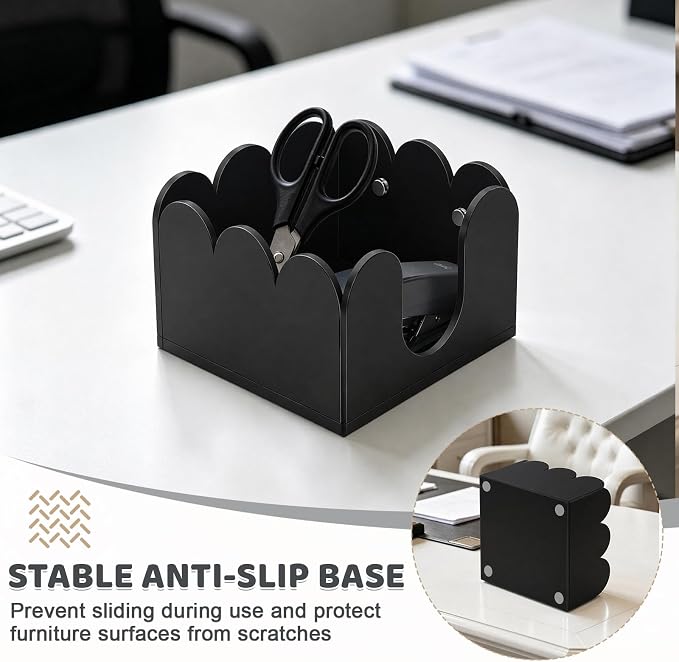 3Pcs Scalloped Acrylic Sticky Note Holder,Black Sticky Notes Dispenser 3x3 Thick Post it Notes Memo Pad Holder Non-Slip Desk Organizer for Office Home School Dorm Desktop