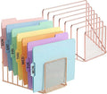 Simmer Stone 2 Pcs Incline File Sorter, 7 Slot Magazine Holder for Letter, Document, Folder and Book, Metal Desktop Organizer Rack for Home, School and Office (2-rose gold)