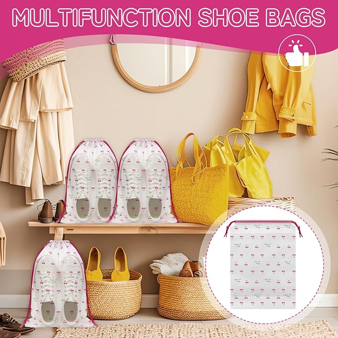 Shoe Bags for Travel, 13.8" x 11.8" Travel Shoe Bags for Packing, Large Waterproof Portable Travel Shoe Storage Bags Travel Essentials Women for and Men (5, Cherry)