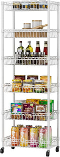 Golpart Basket Shelves Closet Rack with Wheels Metal Pantry Wire Shelf Unit | 6 tier Storage Rolling Shelving Bathroom Organizers Kitchen Garage Laundry Room Organization Home 17.2"Dx12.2"Wx63"H White