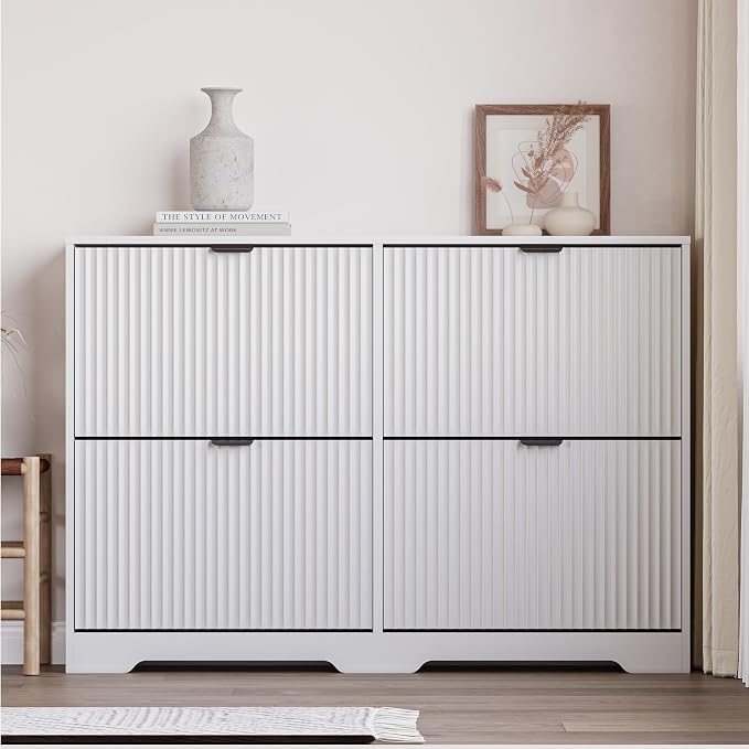 BORNOON Large Shoe Cabinet for Entryway, Shoe Rack Cabinet with 4 Flip Drawer and Adjustable Shelves for Small Apartment, Foyer