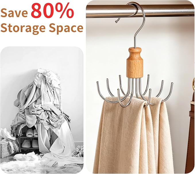 360° Rotatable Belt Rack & Closet Organizer - Holds Up to 24 Belts, Ties, Scarves | Space-Saving Hanging Holder for Bras, Tanks, Purses | Silver (2)