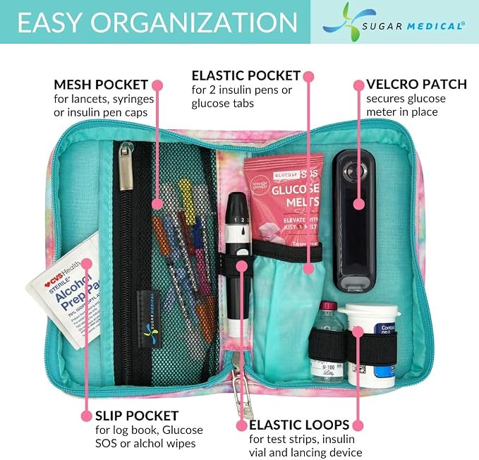 Sugar Medical Diabetes Supply Case | Medical Supplies Travel Bag | Glucose Meter Organizer | Diabetic Care Products | Glucometer Kit (Dream)