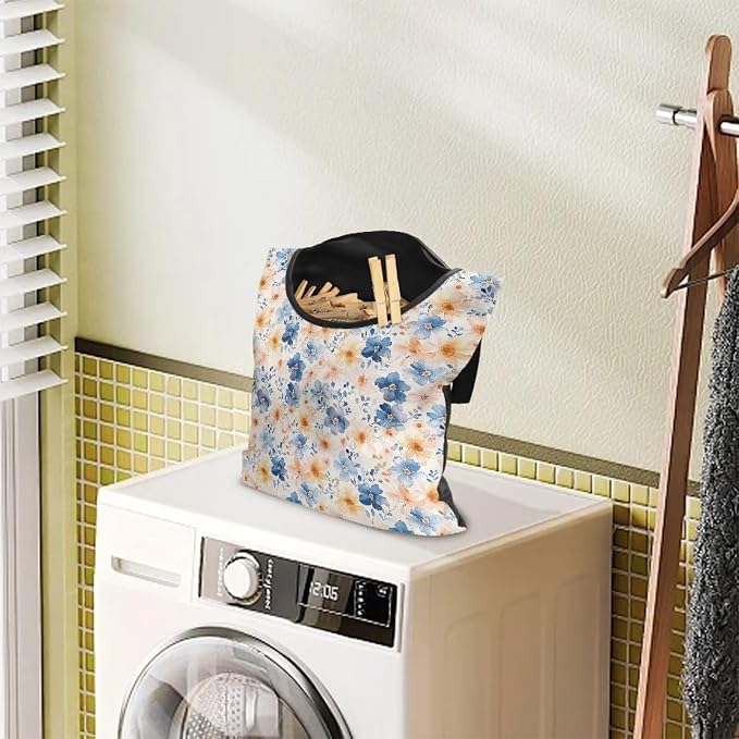Floral Clothespin Holder Clothespin Storage with Hanger Hook Space-Saving Clothespin Holder Indoor and Outdoor Clothespin Organizer Clothespin Bag for Strategic Clothesline Access