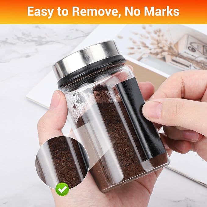Segarty Spice Labels, 316 Pcs Square Black Preprinted Pantry Label and Blank Stickers with 1 Chalk Marker, Removable Write On Sticker for Food Container, Condiment Jars, Seasoning Bottle