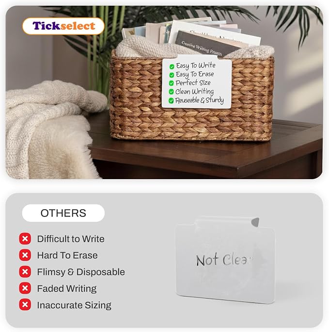 12 Pcs Basket Labels Clip on for Pantry Organization and Storage bin Labels with 2 Markers and 2 Wipe Cloths Reusable Chalk Basket Labels -White Bin Labels Clip on Chalkboard Basket Tags