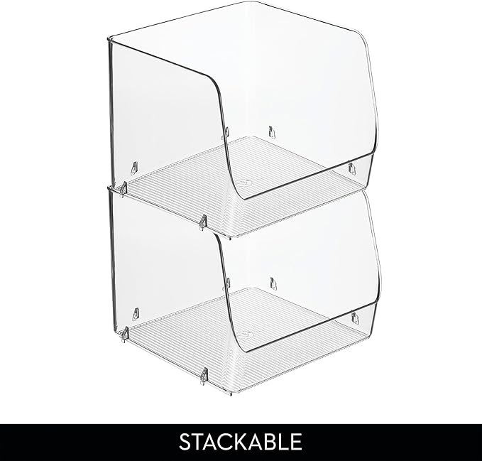 iDesign Open-Front Storage Bin for Kitchen, Bathroom, or Home Office, Set of 4, Clear, Made in USA