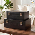 Sliner 2 Pcs Wooden Decorative Storage Boxes with Lids Vintage Wood Organizer Bins for Your Bookshelf Home Decor Safely Store Photos Documents Memory Jewelry Craft Storage (Glossy Black,S M Size)