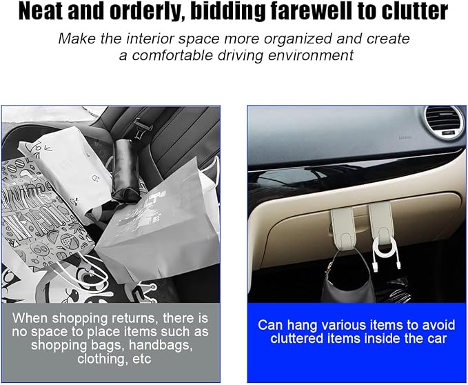 Bittwee 4PCS Car Glove Box Hooks Passenger Storage Hangers Beige | Microfiber leather, snap-in install, hangs bags umbrellas, fits most cars SUVs and trucks, car interior accessories