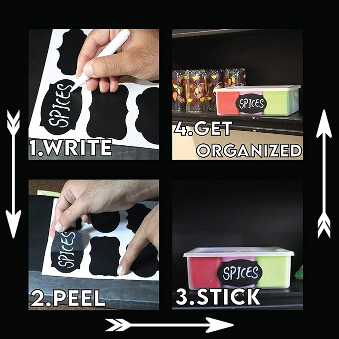 Mantah 200pcs Multiple Shapes Chalkboard Labels with 2 White Chalk Markers, Reusable Waterproof Jar Labels for Storage, Food Containers, Office Use