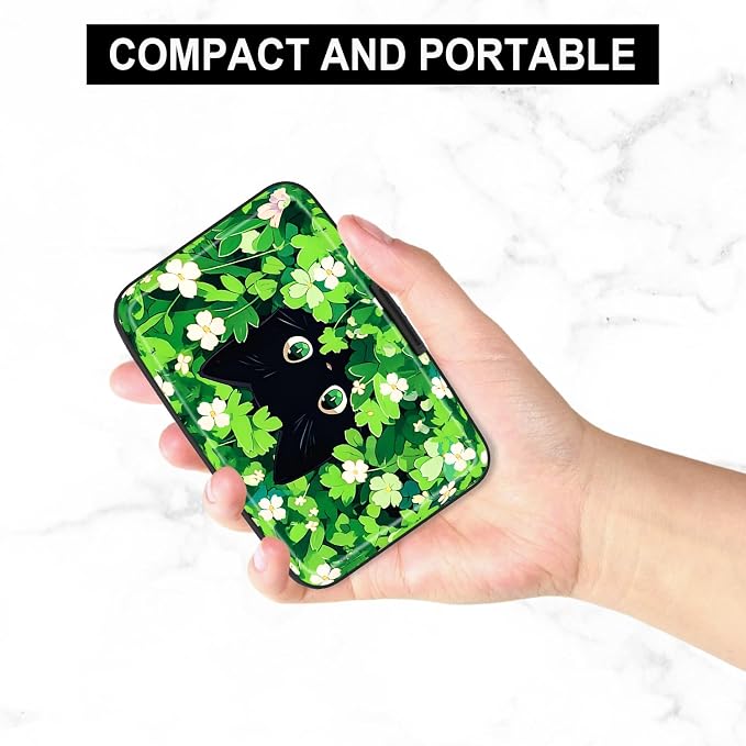 Card Holder Credit Cards Holder for Women RFID wallet women Business Card Holder Wallet Mini Aluminum Card Wallet RFID Blocking Slim Metal Hard Card for Women, Flower Cat