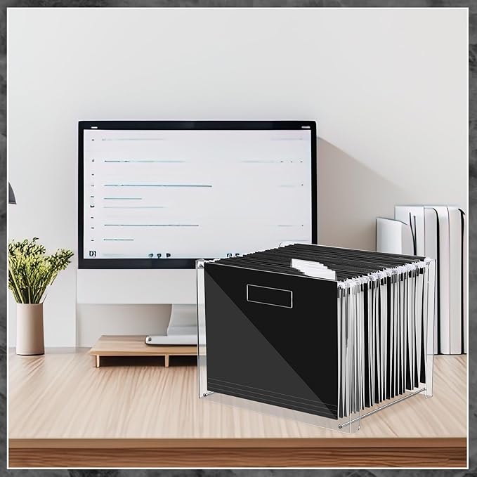 Dispowreath 24 Hanging File Folder with Acrylic Organizer for Letter/a4 Size Desktop Clear File Storage Box with Handles for Home Work Office Use(Black,Classic)