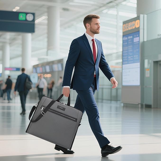 BESMART Garment Bags for Travel, 51" Large Suit Bag for Business Trips | Waterproof,Hangs 3 Suits,Foldable,Wrinkle Free Spacious Luggage Suit Cover,Adjustable Strap,Carry On Flight Approved,Grey