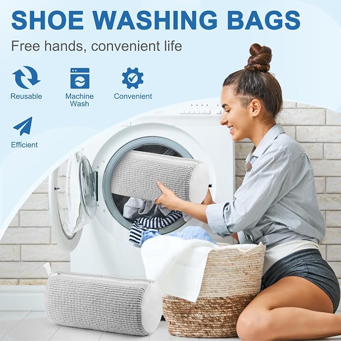 Aship Shoe Washing Machine Bag, Laundry Shoes Bag for Washer & Dryer - Reusable Shoe Cleaning Bag for Sneakers,Tennis Shoes, 360° Deep Cleaning With Self-locking Zipper for All Shoes Sizes - Gray,1PC