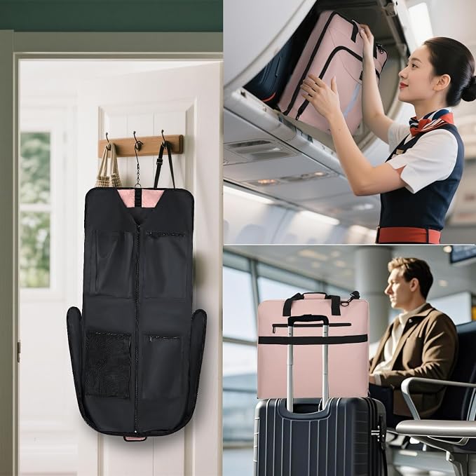 Goloni Garment Bag For Men Women Travel & Business,Hanging Clothes & Multiple Compartment,Waterproof Foldable Suit Bag Pink