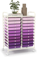 LDAILY 20-Drawer Rolling Storage Cart, Rolling Storage Cart, Storage Organizer on Wheels, Metal Frame, Scrapbook Paper Tools, Suitable for Office School, Classroom (Gradient Purple, 20 Drawer)